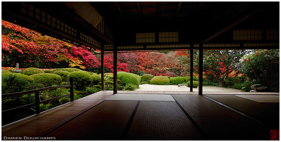 Shisendo temple's hall and garden in autumn, Kyoto, Japan