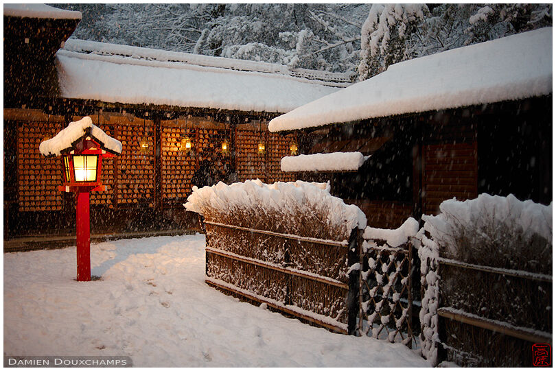 Heavy snowfall on Kawai shrine, Kyoto, Japan