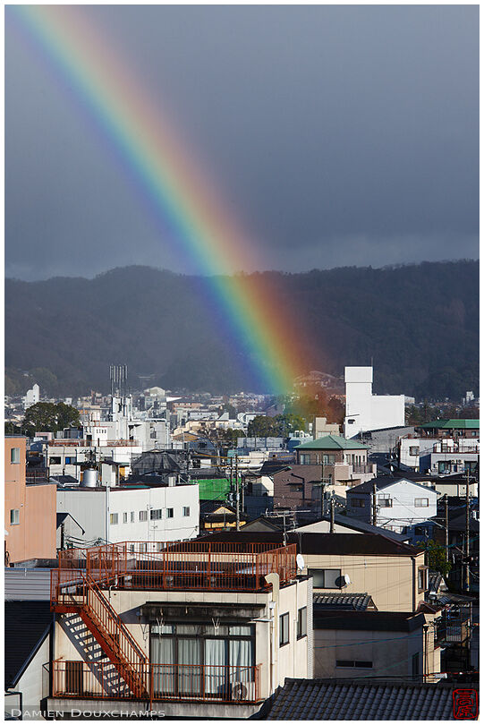 Bright rainbow over northern Kyoto, Japan