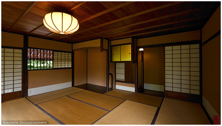 Perfect example of Japanese sukiya architecture in the Shusui-tei tea room, Kyoto, Japan