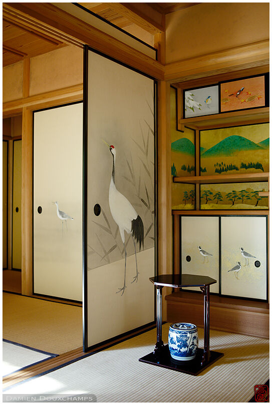 Exquisite painted decorations on the Kobun-tei tea house sliding doors, Kyoto, Japan