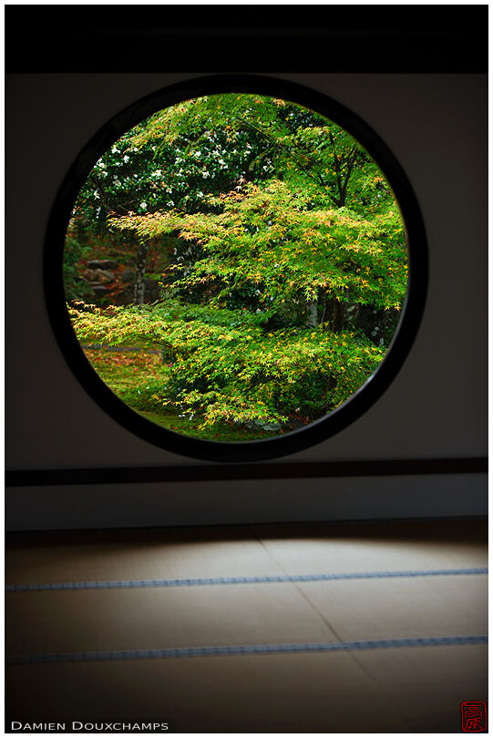 The round window of enlightenment, Genko-an temple, Kyoto, Japan