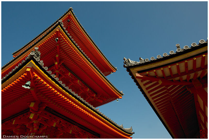 Kiyomizudera temple's red pagoda, Kyoto, Japan