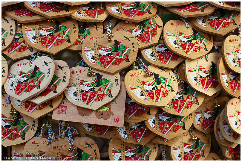 Heart-shaped ema votive offerings, Kamigamo shrine, Kyoto, Japan