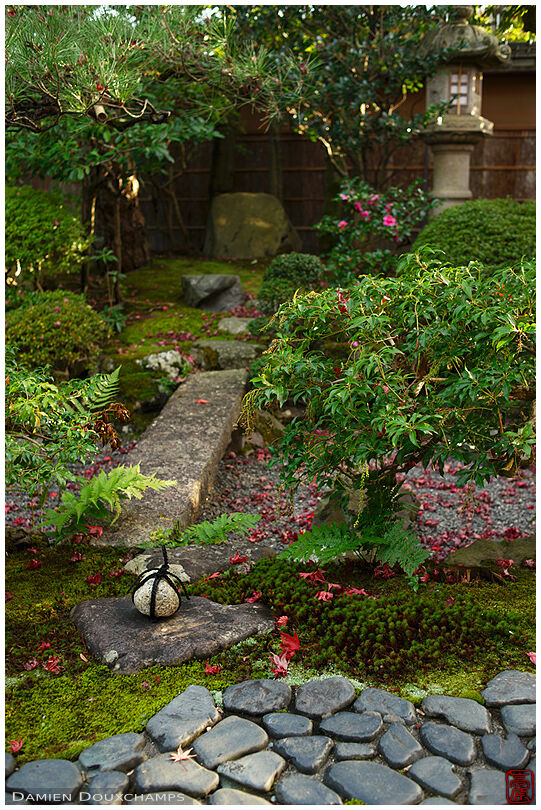 Thou shall not pass stone, aka sekimoriishi, in the garden of the Hosen-do tea house, Kyoto, Japan