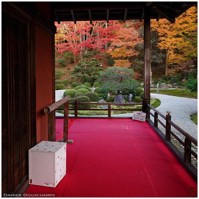 Cubic lantern and the dry garden of Manshuin temple in autumn, Kyoto, Japan