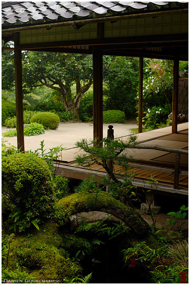 Small stone bridge in Shisendo temple garden, Kyoto, Japan