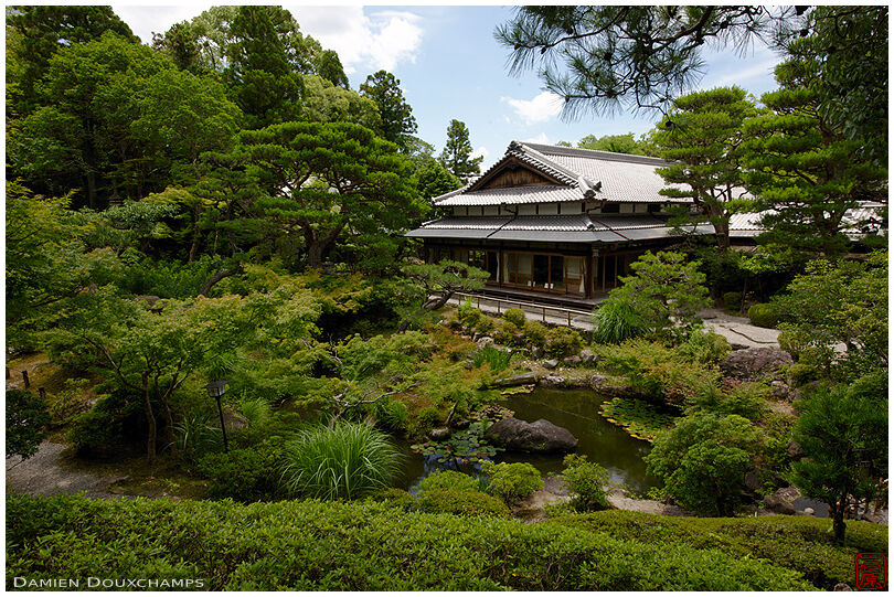 Traditional Japanese architecture and garden in Yoshiki-en, Nara, Japan