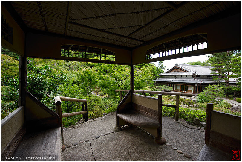 Covered rest area in the Yoshiki-en gardens, Nara, Japan