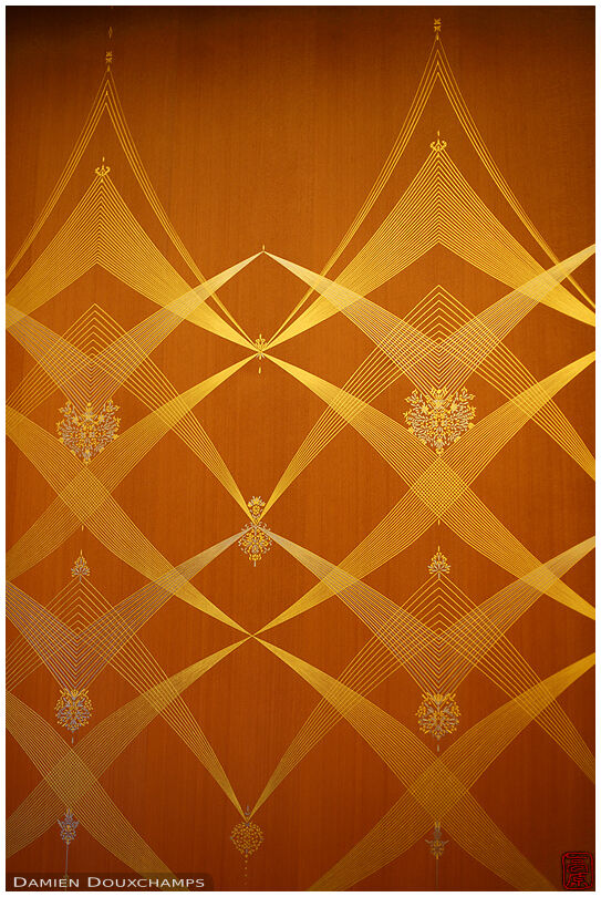 Elaborated gold patterns on the walls of the State Guest House in Kyoto, Japan