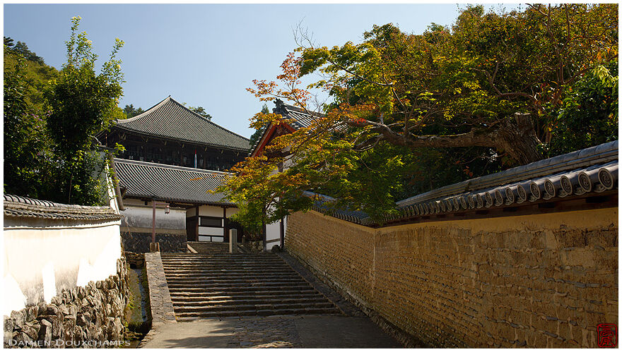 Old path and old wall leading to the Nigatsudo hall of Todai-ji, Nara, Japan