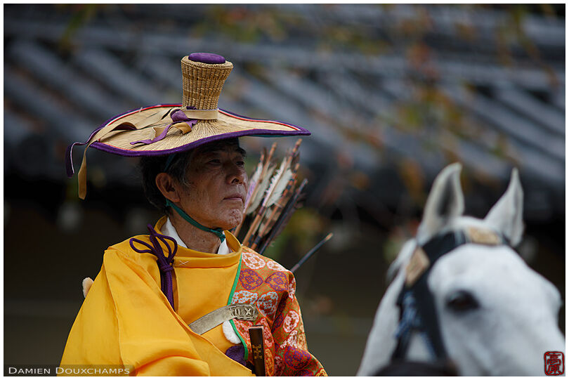 Mounted archer with funny hat during the Jidai festival in Kyoto, Japan