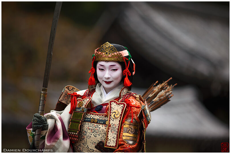 Famous female warrior Tomoe Gozen during the Jidai festival in Kyoto, Japan