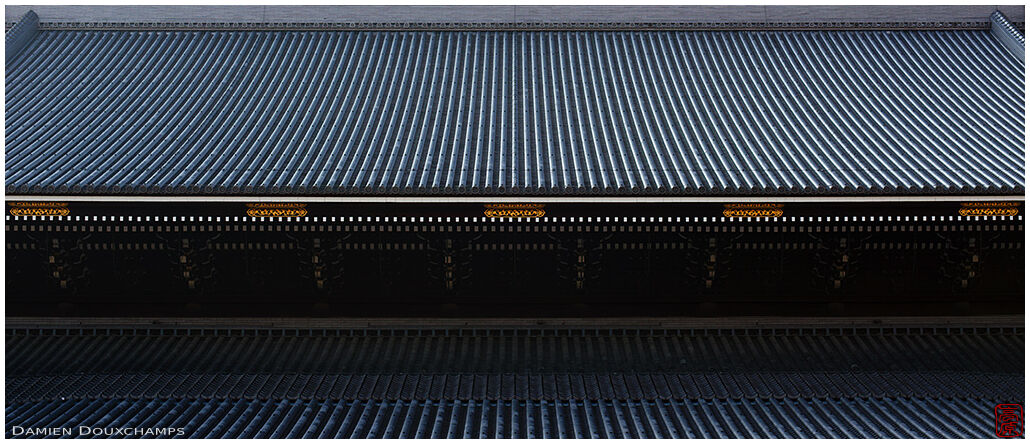 Perfect frame: the roof of the immense main hall of Higashi Honganji temple, Kyoto, Japan