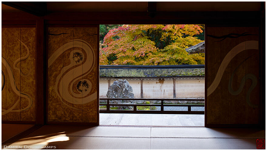 Painted sliding doors in the remote temple of Joshokoji, Kyoto, Japan