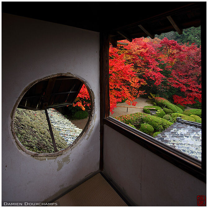 Shisen-do garden in autumn from the moon viewing tower, Kyoto, Japan