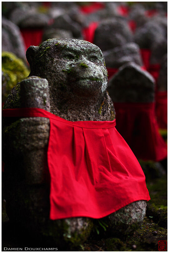 Monkey statue with red bib, Risho-in temple, Kyoto, Japan
