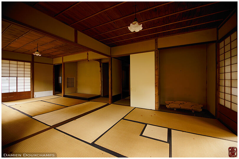 Large tea room interior in Chikurin-in, Shiga, Japan