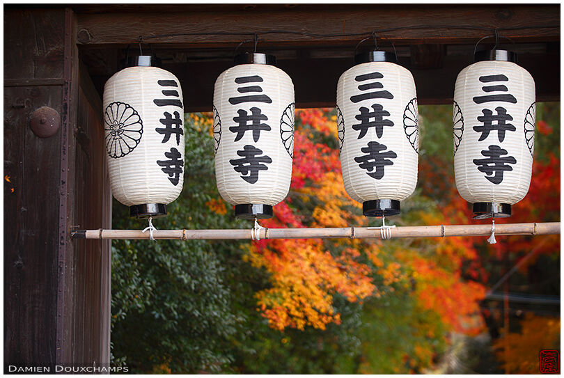 Paper lanterns at the entrance of Mii-dera temple, Shiga, Japan