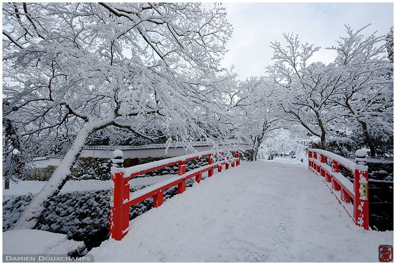 Snow-covered Japanese bridge, Ohara valley, Kyoto