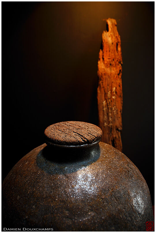 An old tea urn in the Uchiya Kanbayashi tea store museum, Uji, Kyoto, Japan