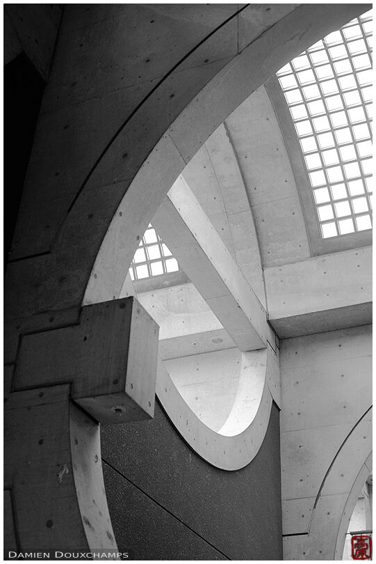 Circular concrete architecture in Uji station, Kyoto, Japan