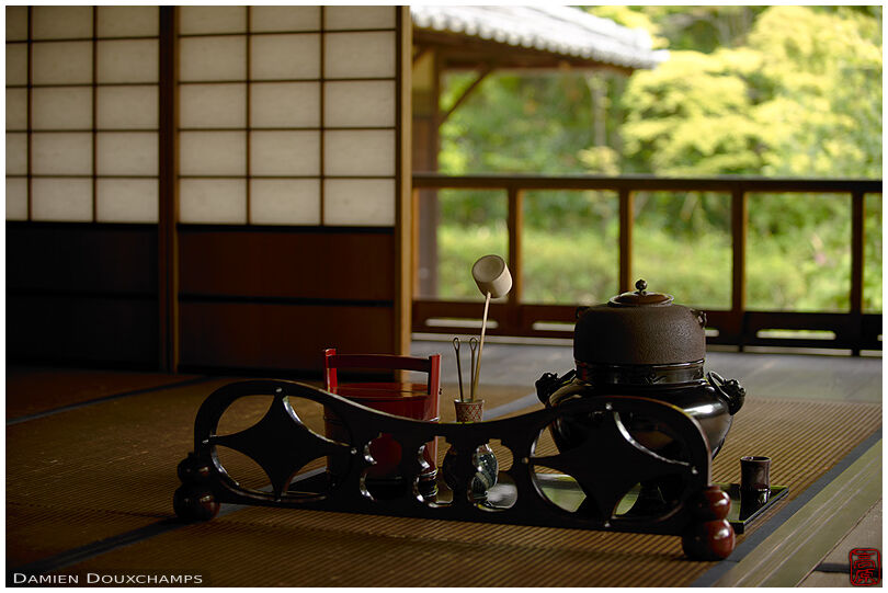 Tea utensils before the tea ceremony, Shodensan-so, Kyoto, Japan