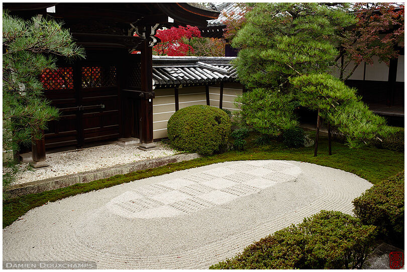 Carefully shaped sand mound in a zen garden of Eikan-do temple, Kyoto, Japan