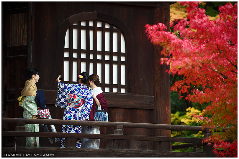 Female in kimono visiting Eikan-do temple in autumn, Kyoto, Japan