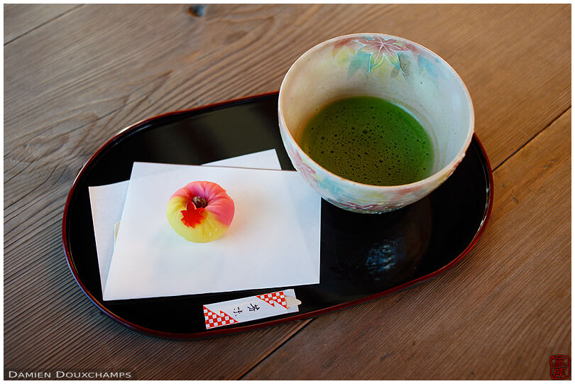 Japanese fresh sweet and maccha green tea in Nanyo-in temple, Kyoto