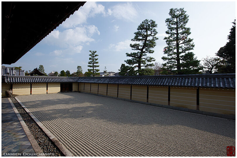 Extreme simplicity in the racked rock garden of Tokai-in temple, Kyoto, Japan
