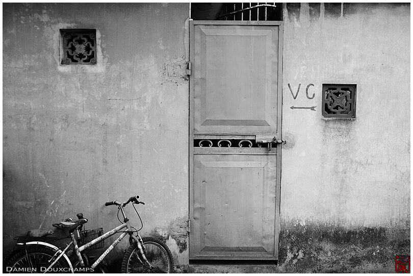 Vietcong or water closet, a strange sign in a shrine of Hanoi, Viet Nam