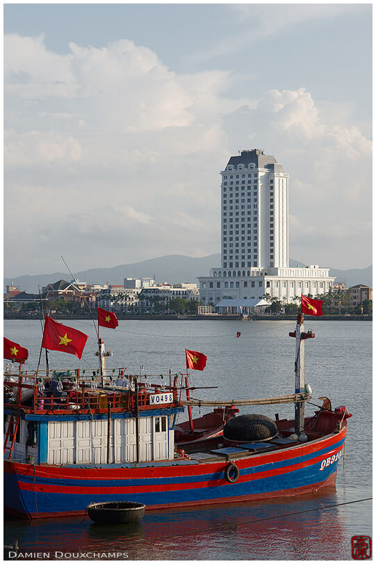 Tall hotel tower near the Dong Hoi harbour, Viet Nam