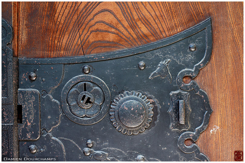 Elaborate lock detail on the door of Sakuradanicho 47, Kyoto, Japan