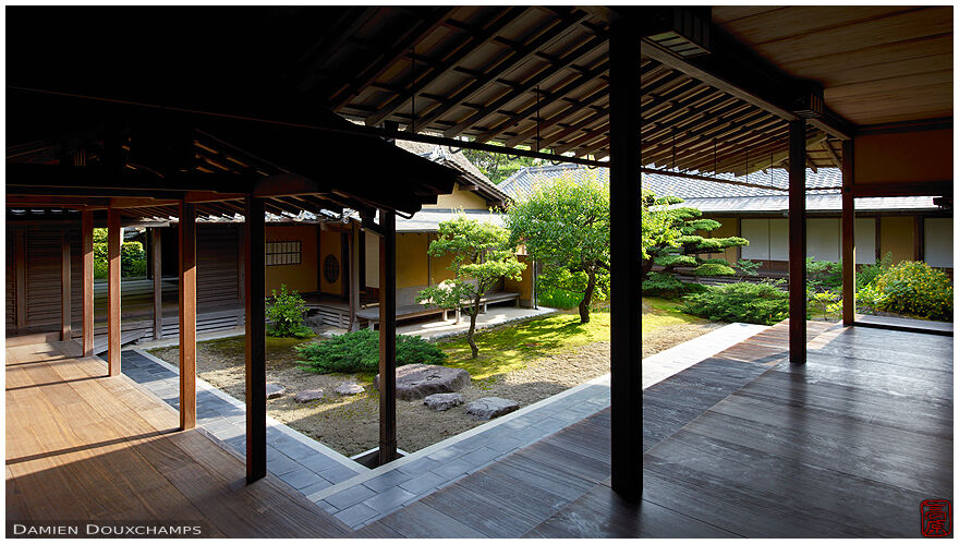 Inner yard bathed in late afternoon sunshine in Jiko-in temple, Nara, Japan