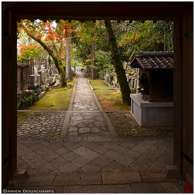 Cemetery alley from Saiun-in temple entrance, Kyoto, Japan