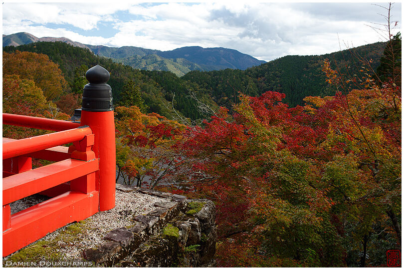 Autumnal view of Kyoto northern mountains from Kurama-dera temple terrace, Japan