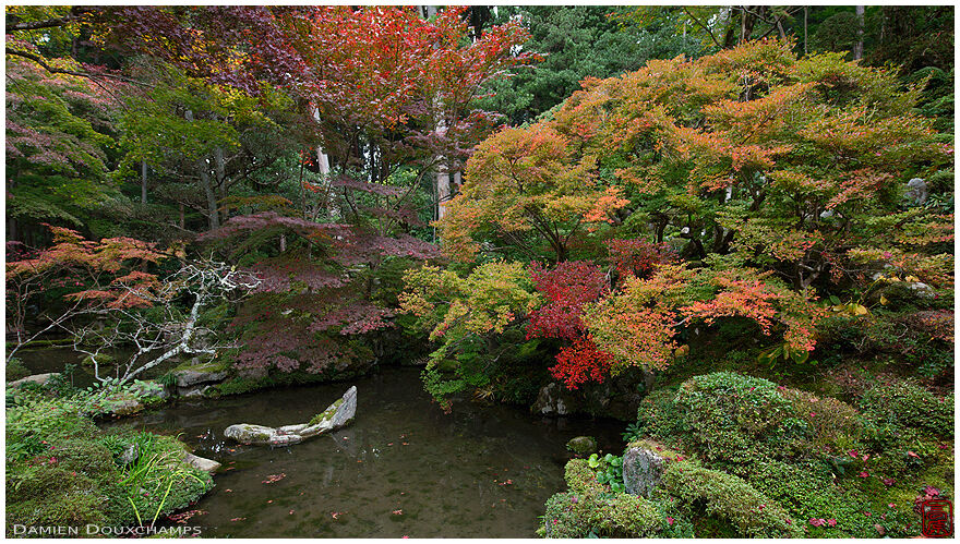 Rock representing a boat in a little pond of Kongorin-ji temple gardens, Shiga, Japan