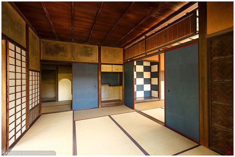Intricately decorated room with wabisabi touches in the Katsura imperial villa, Kyoto, Japan