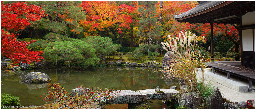 Autumn colors on the pond at the foot of the Silver Pavilion, Ginkaku-ji temple, Kyoto, Japan