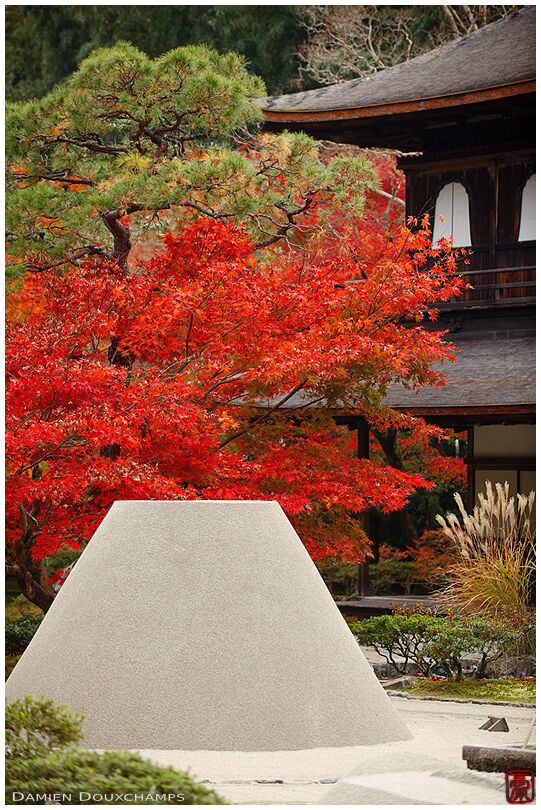 Sand sculpture depicting mount Fuji erupting, Ginkaku-ji temple, Kyoto, Japan