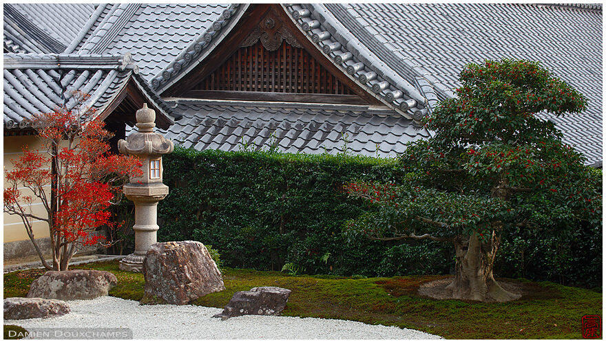 The edge of Komyo-ji temple hojo garden in Kyoto, Japan