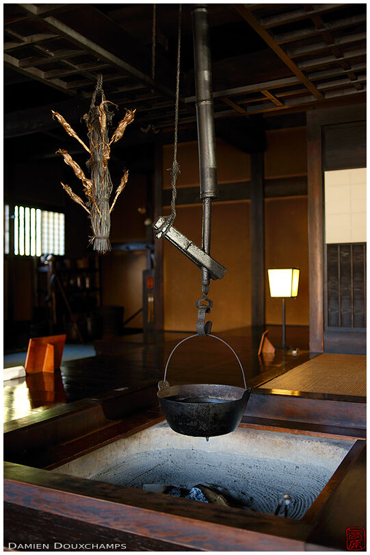 Hearth in the old and traditional honjin of the Tsumago village, Nagano, Japan