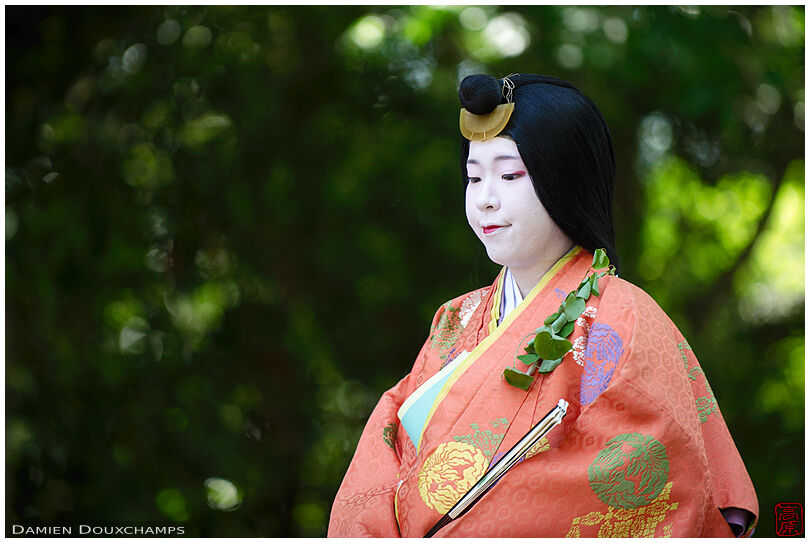Kimono wearing lady  during the Aoi festival in Shimogamo shrine, Kyoto, Japan