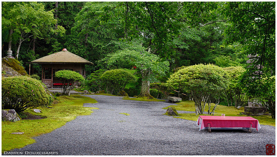 Rainy spring day in the Hakuryu-en garden, Kyoto, Japan