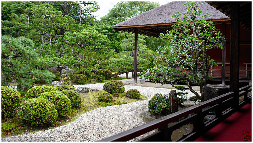 Hot summer day in the garden of Manshui Monzeki temple, Kyoto, Japan
