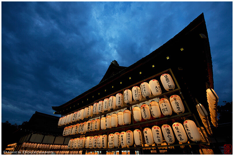 Lantern festival during blue hour in Shimogamo shrine, Kyoto, Japan