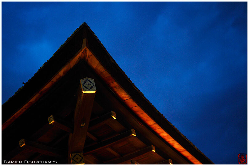 Roof line of a shrine at blue hour in Shimigamo-jinja, Kyoto, Japan
