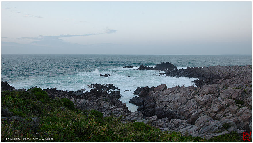 Jagged coastal rocks on the small Oshima island near the Mikuni village of Fukui prefecture, japan