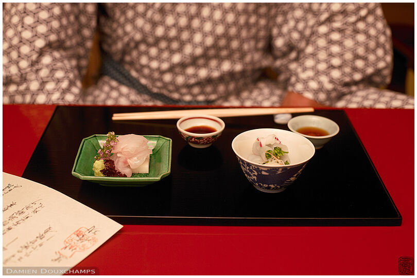 Elaborate sashimi dish as part of an evening course in the Tawaraya Ryokan, Kyoto, Japan